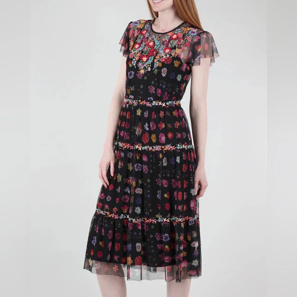 Johnny Was Black A-line Midi Dress with Flutter Sleeves - Picture 5 of 7